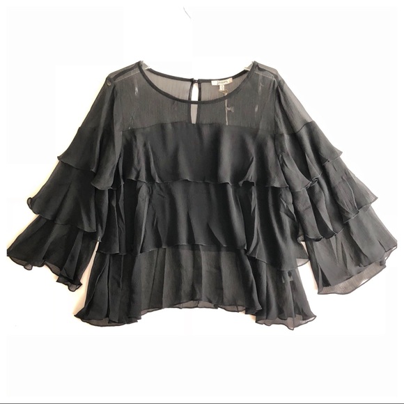 Sheer Multi Tiered Ruffle Angel Sleeve Blouse - Picture 3 of 8